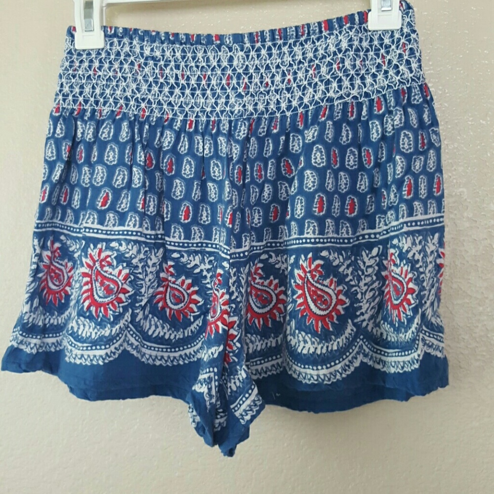 Blue, Red and White Flowy Boho Shorts