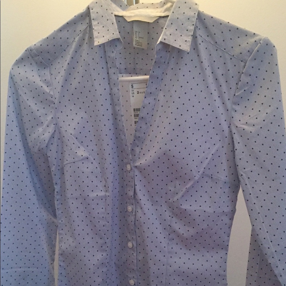 Light blue, dark blue polka dot work shirt