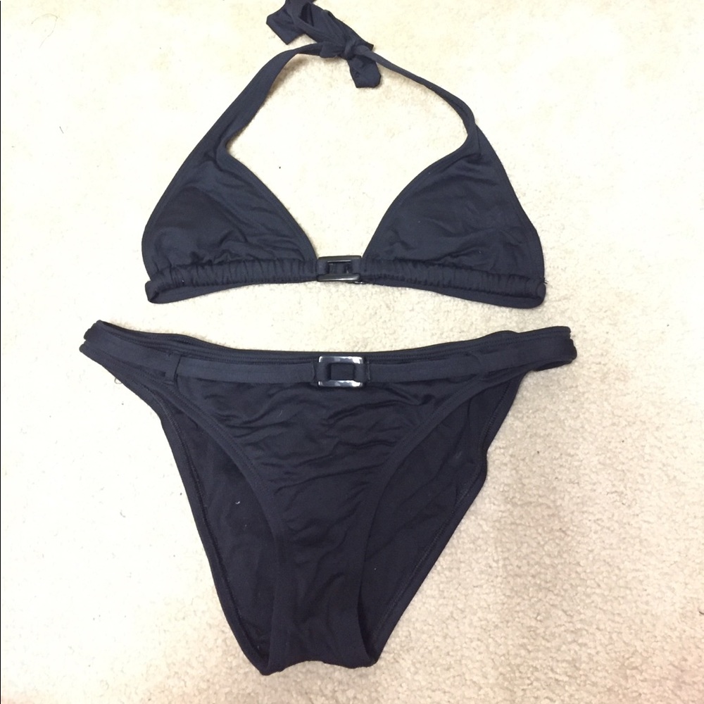 Rampage bikini two piece swimsuit solid black, GUC