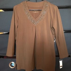 Beaded brown blouse - Talbots