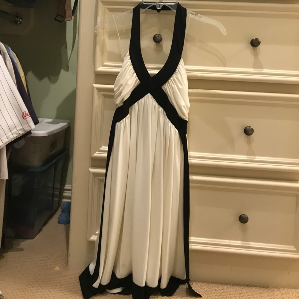 Halter neck black and white dress