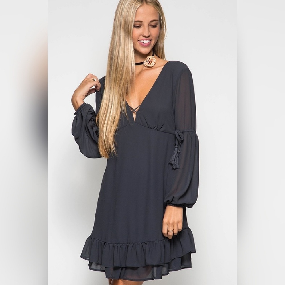 Sweet Surprise Tassel Dress - Charcoal - Picture 1 of 1
