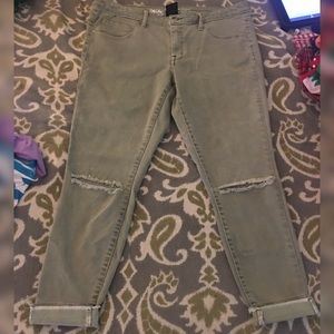 Mid Rise Olive Distressed Jean Jeggings 14