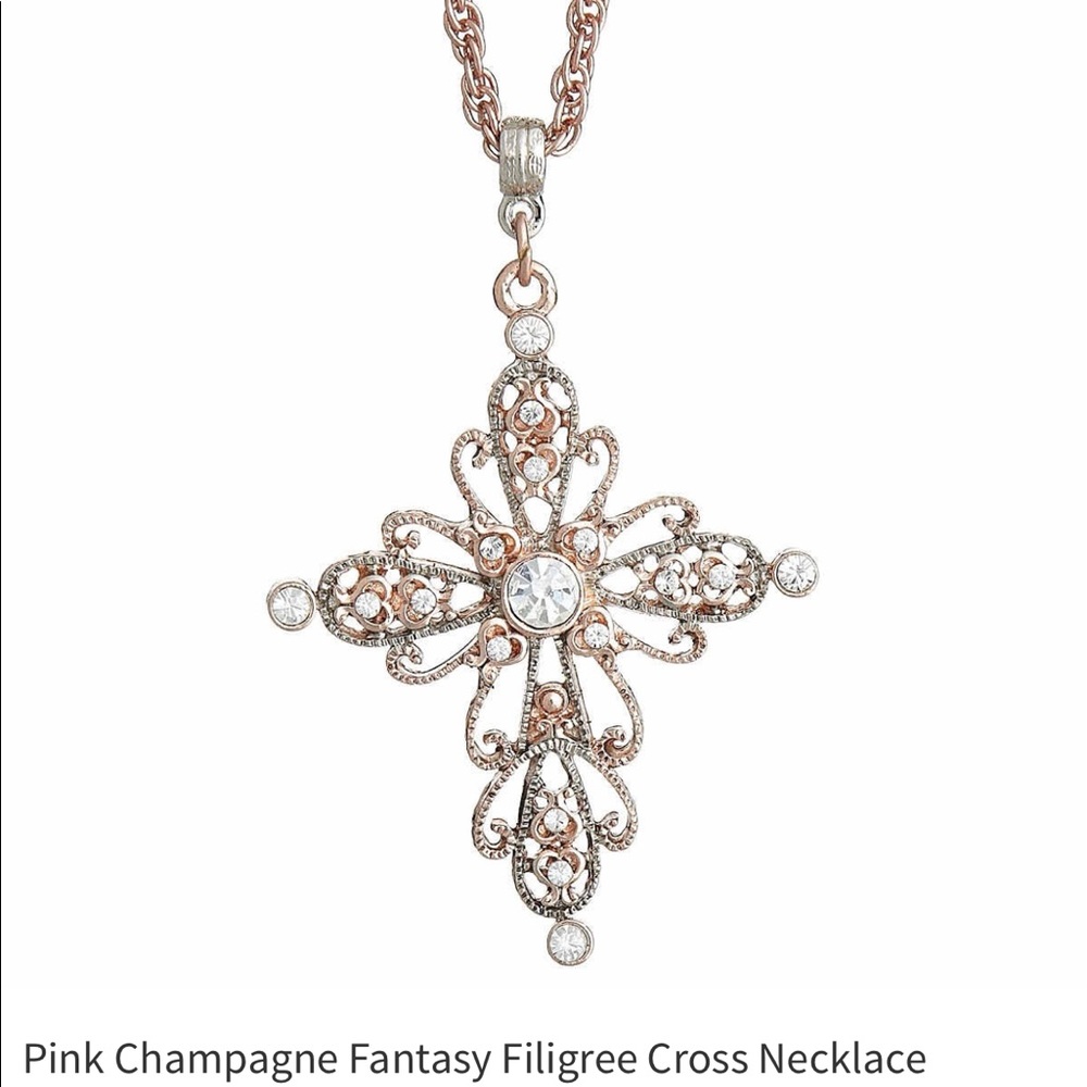 Pink champagne cross necklace