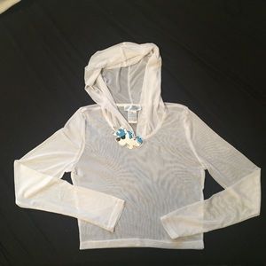 iHeartRaves Mesh Long Sleeve Hooded Crop Top