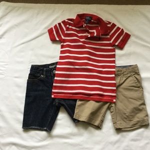 Boys polo shirt, jean shorts and khaki shorts