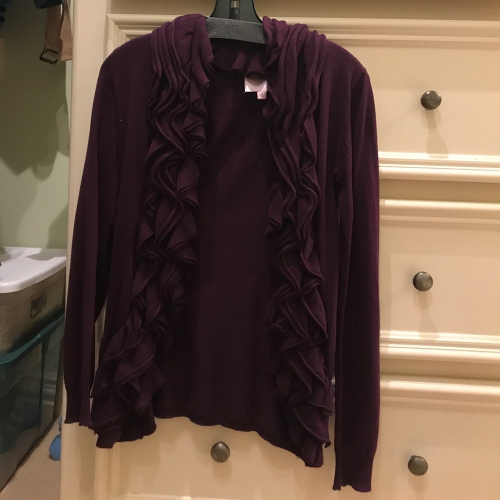 Fun purple ruffle front sweater