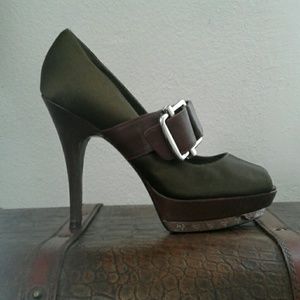 Army Green BCBG Stilettos with Buckle Strap