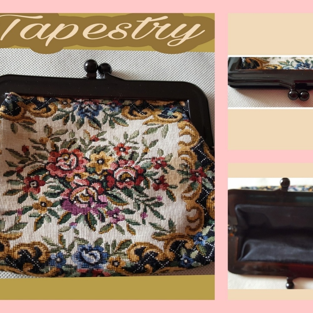 WOMENS~VINTAGE~HANDMADE TAPESTRY CLUTCH HANDBAG~7"X5" - Picture 2 of 7