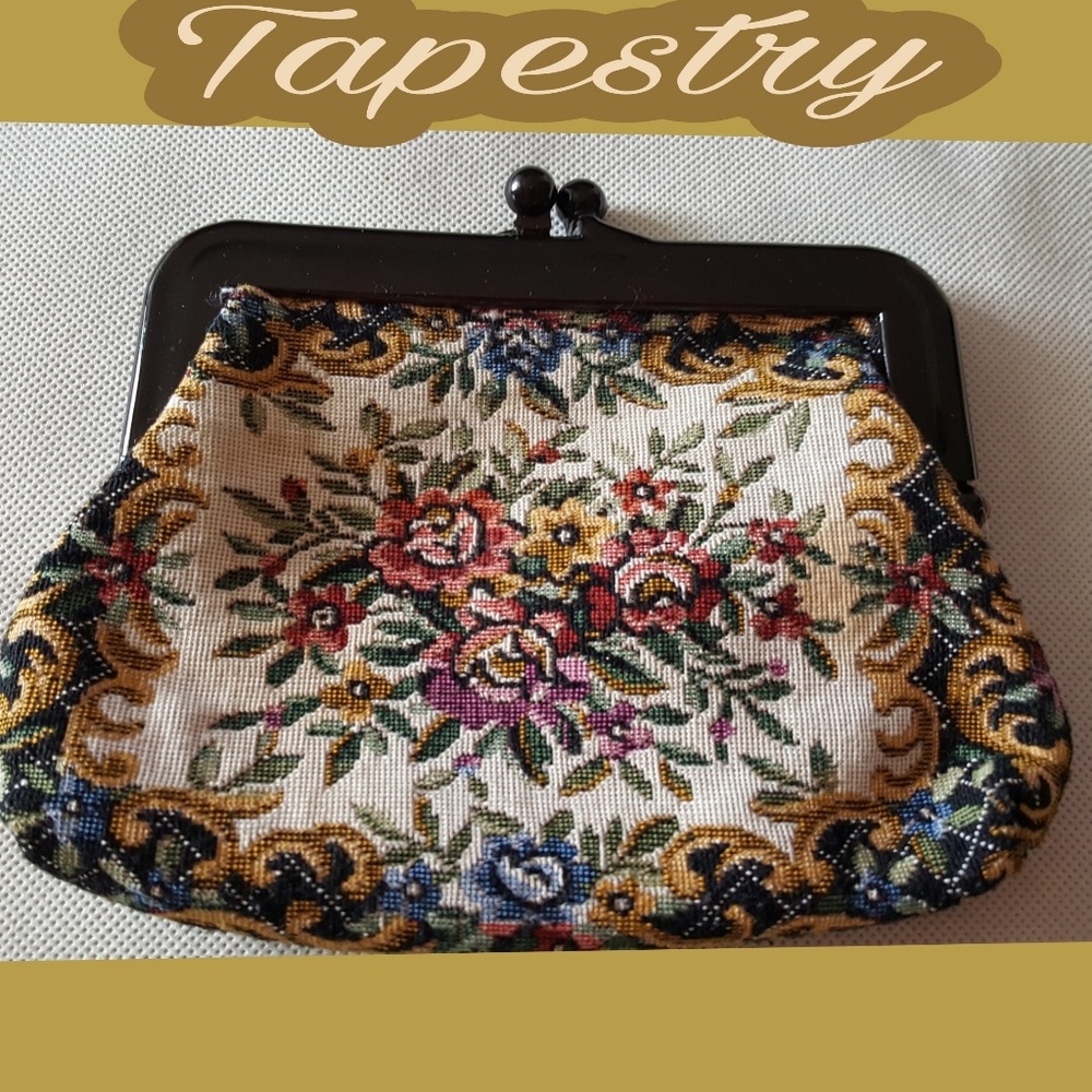 WOMENS~VINTAGE~HANDMADE TAPESTRY CLUTCH HANDBAG~7"X5"