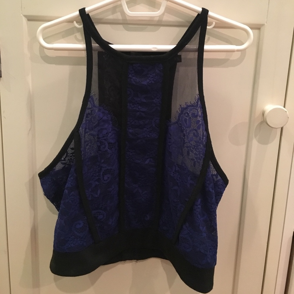 LF CROP Top (Blue lace & Black Mesh)
