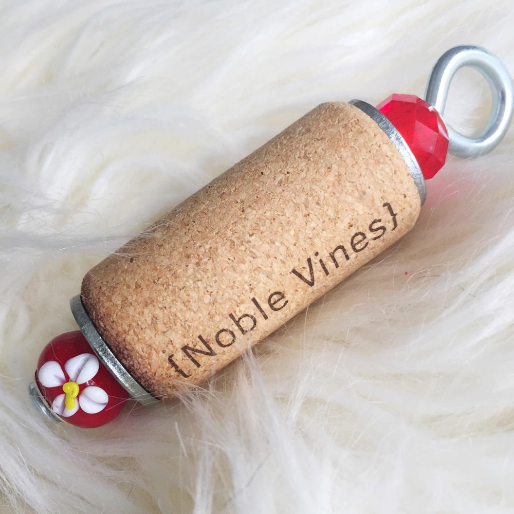 Bright red handmade wine cork keychain