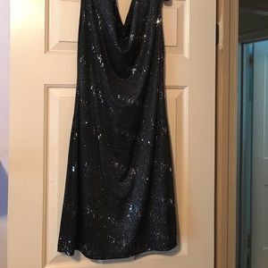 Black shimmer ABS dress with lace up back