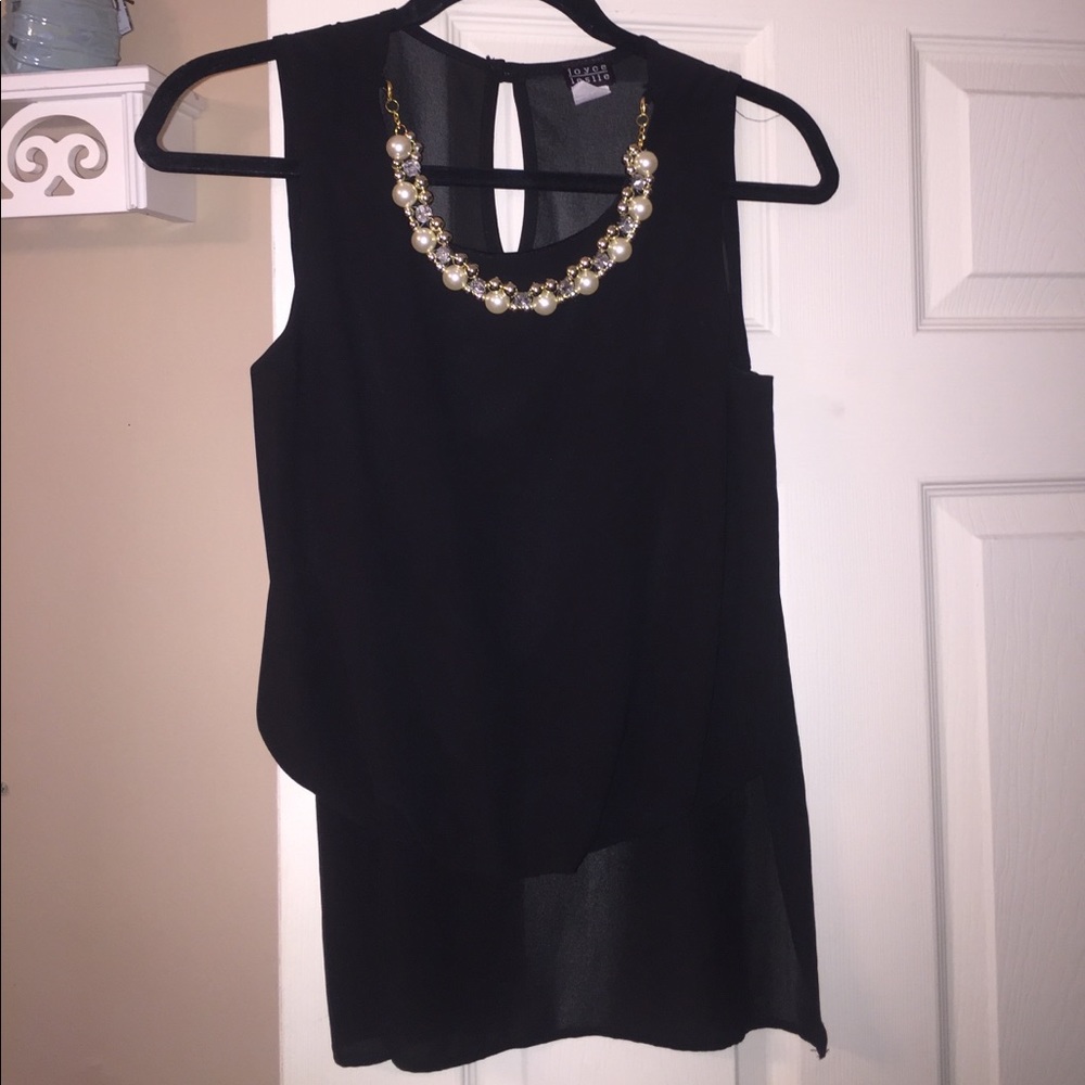 High-low Black tank, necklace attached