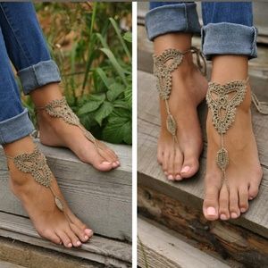 💃Beautiful Beige Barefoot Sandals!🌴🌊😱