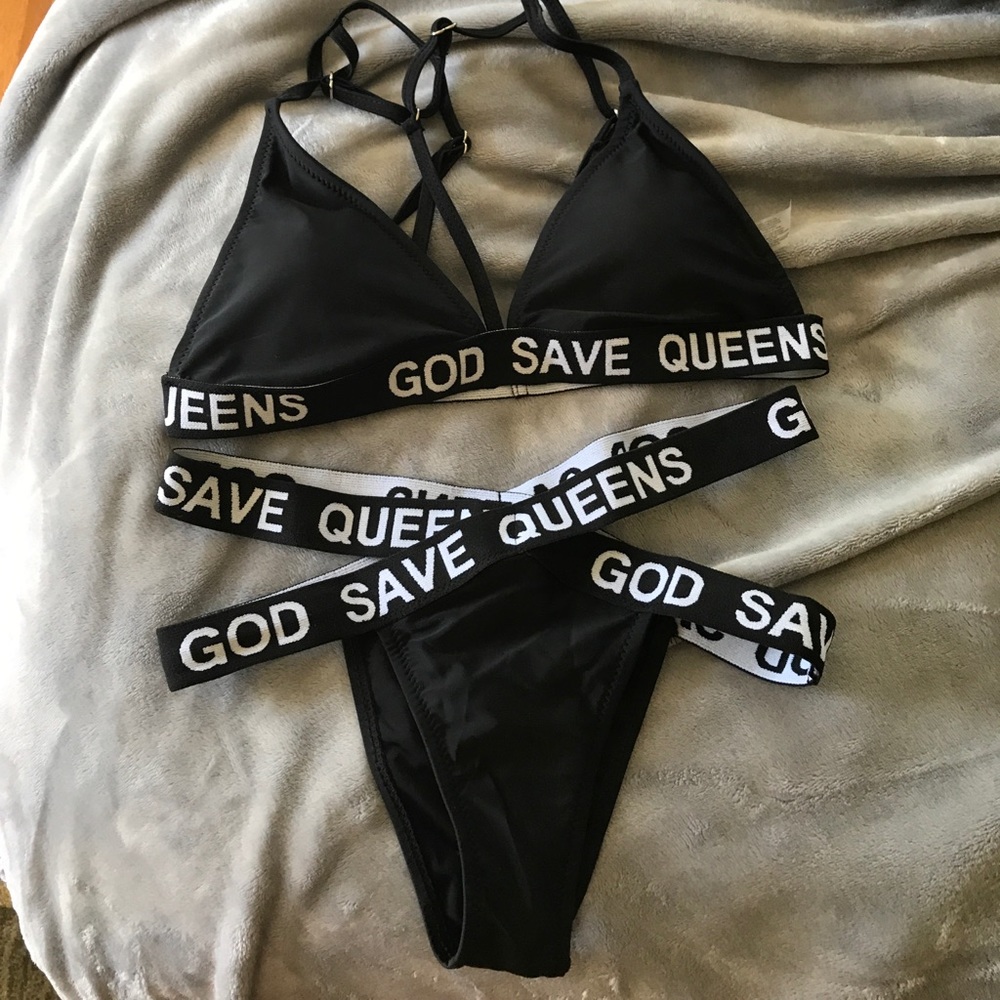 (L) God saves queens swim suit top and bottom!