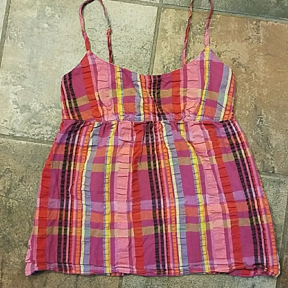 Plaid cotton seersucker tank