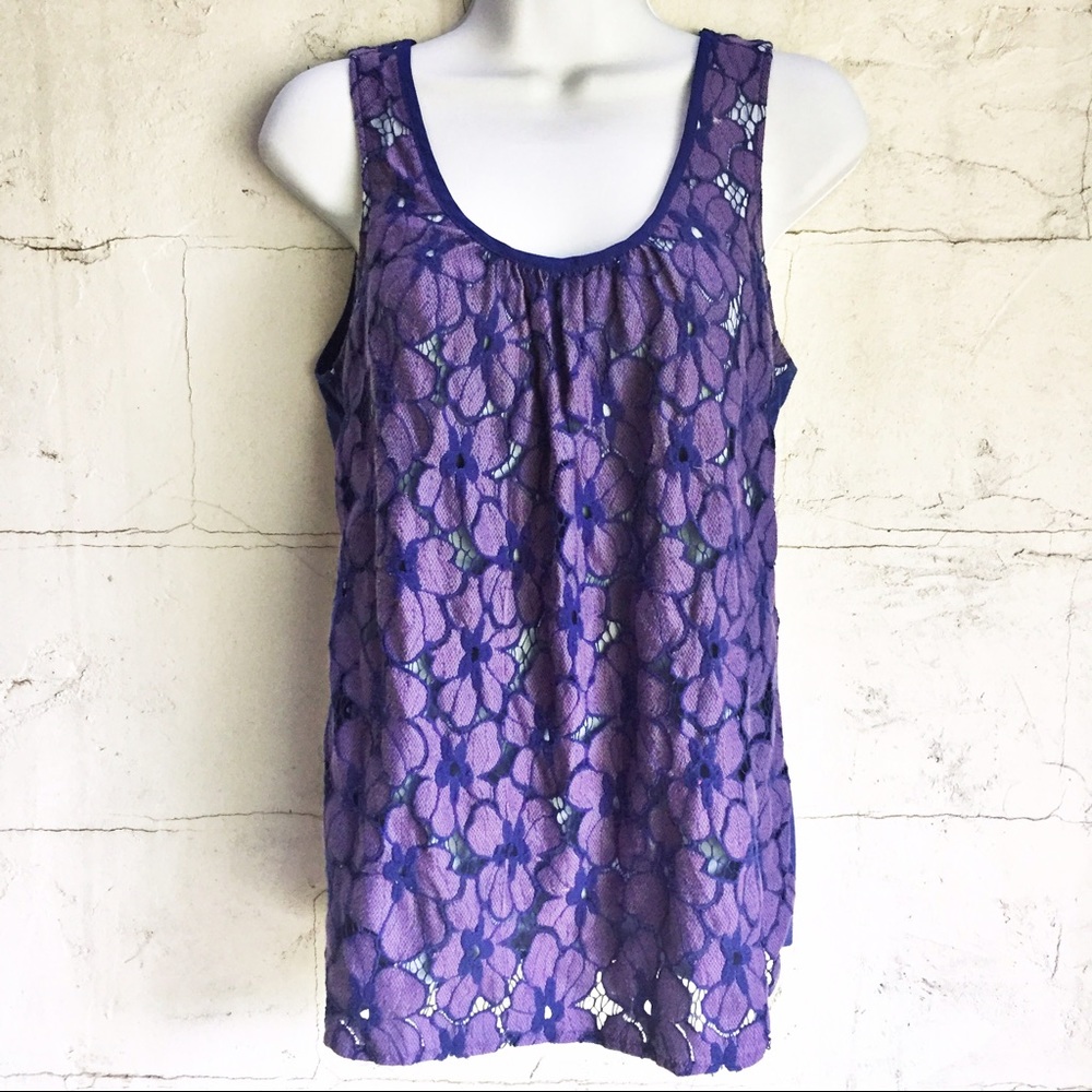 NY&C Floral Front Lace Panel Tank, Purple Small