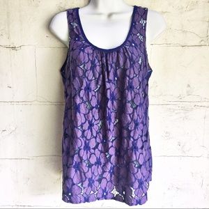 NY&C Floral Front Lace Panel Tank, Purple Small