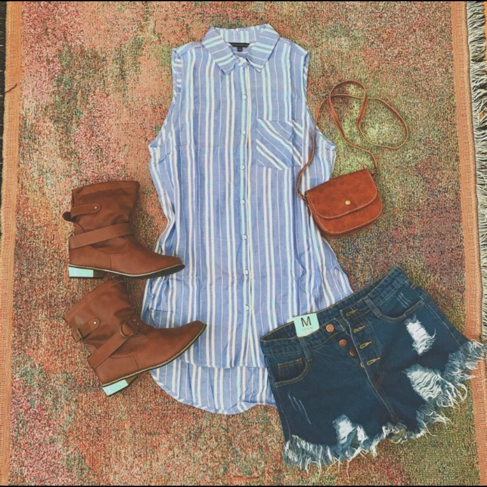 New boho urban striped collared tunic top dress