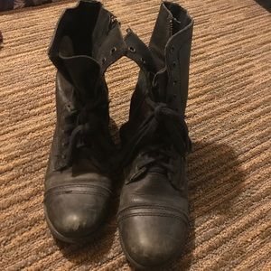 Black Leather Combat Booties