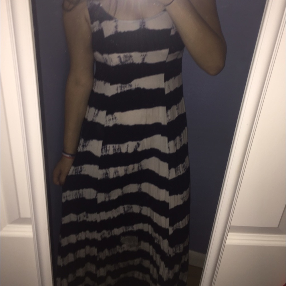 Navy blue and white striped dress