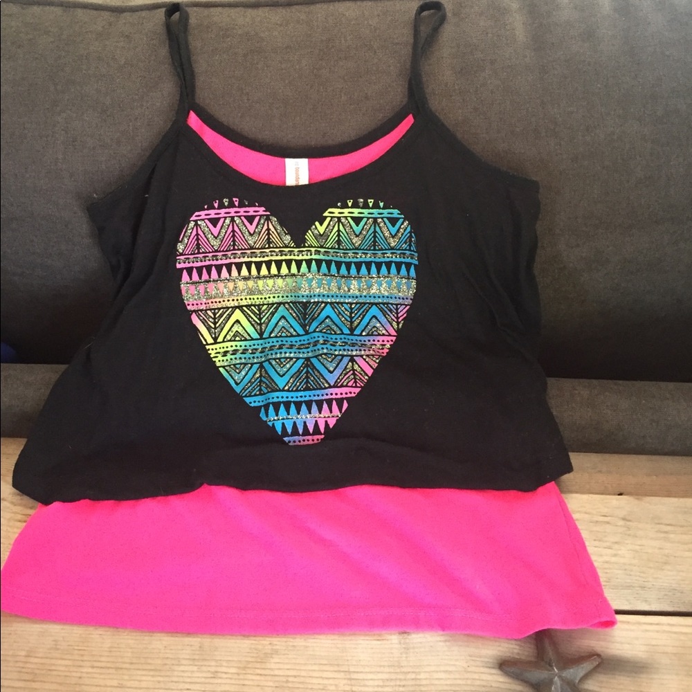 Black and pink tank top with sparkly heart pattern