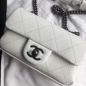 Chanel white leather handbag purse