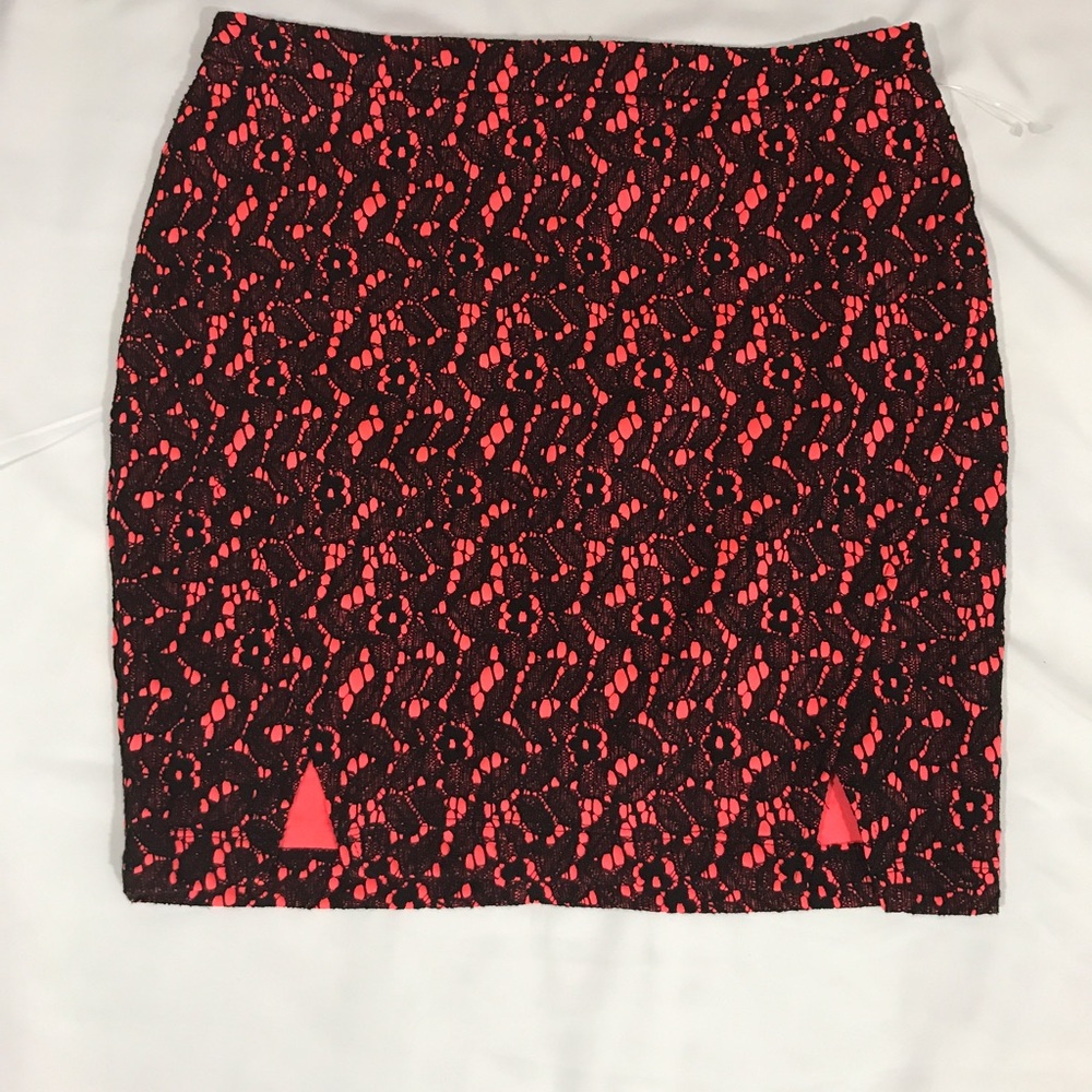 Pencil Skirt Neon Orange and Black Stretch Knit