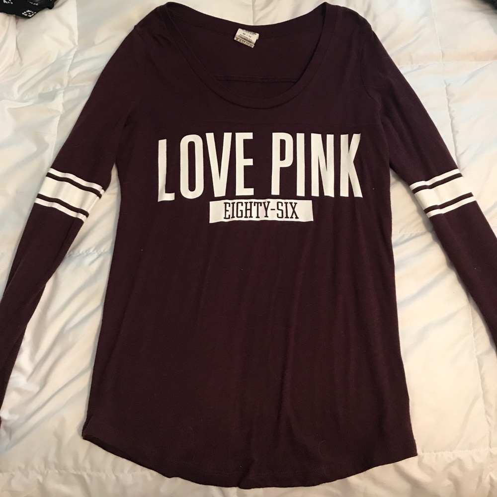 Pink Long Sleeve Maroon Top