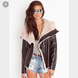 Nasty Gal draped brown aviator jacket