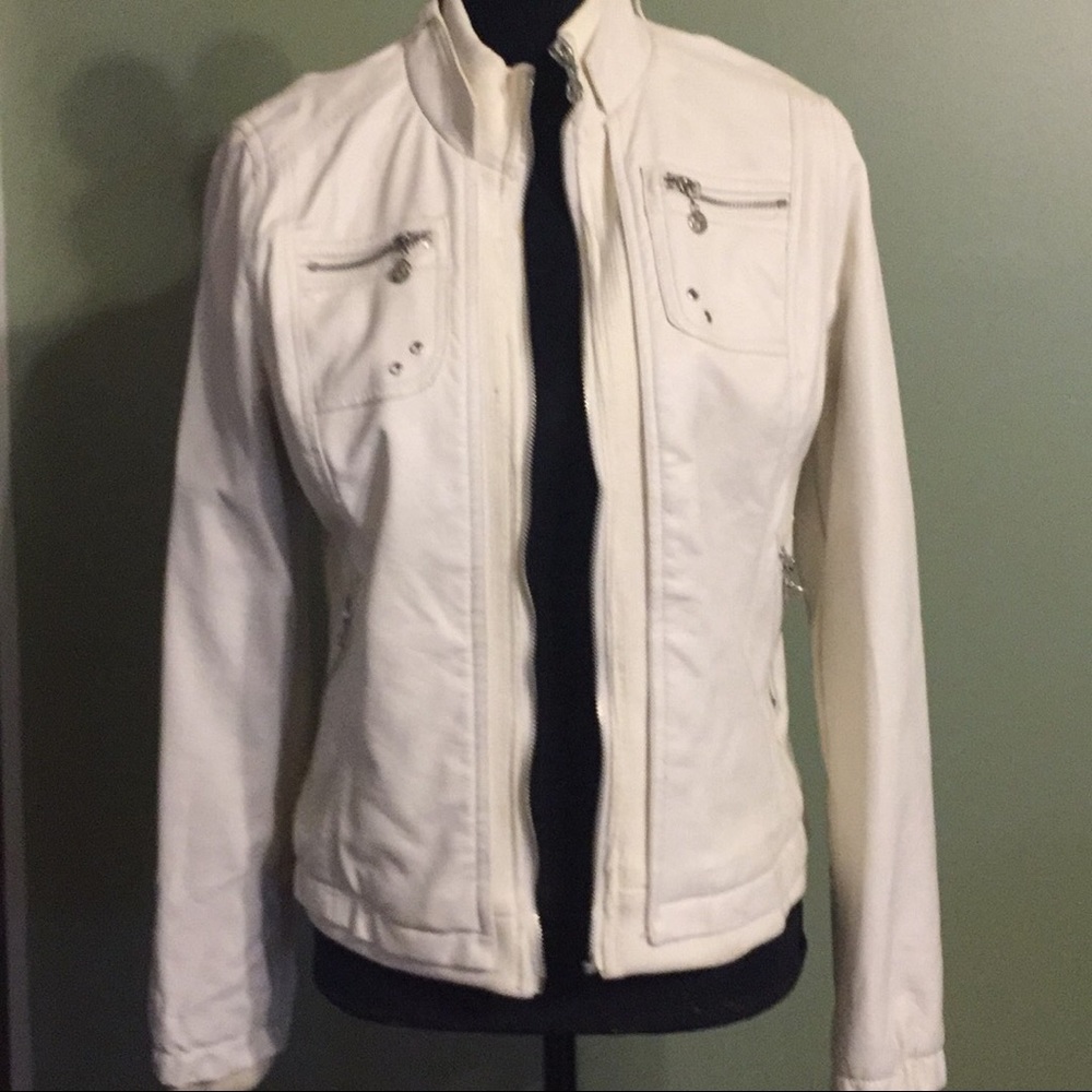 Ladies white leather jacket size large