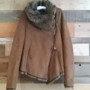 Faux suede coat w/ faux fur trim and lining, small
