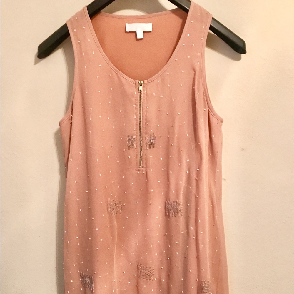 Bead embellished one of a kind tan Cocktail dress