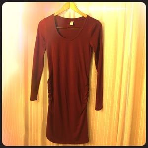 Long sleeve, maroon, maternity dress.