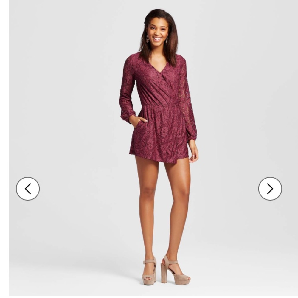 Xhiliration burgundy lace romper