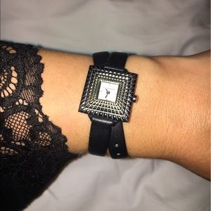 BCBGMaxazria Black Leather Wrap Watch