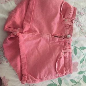 Coral pink denim shorts
