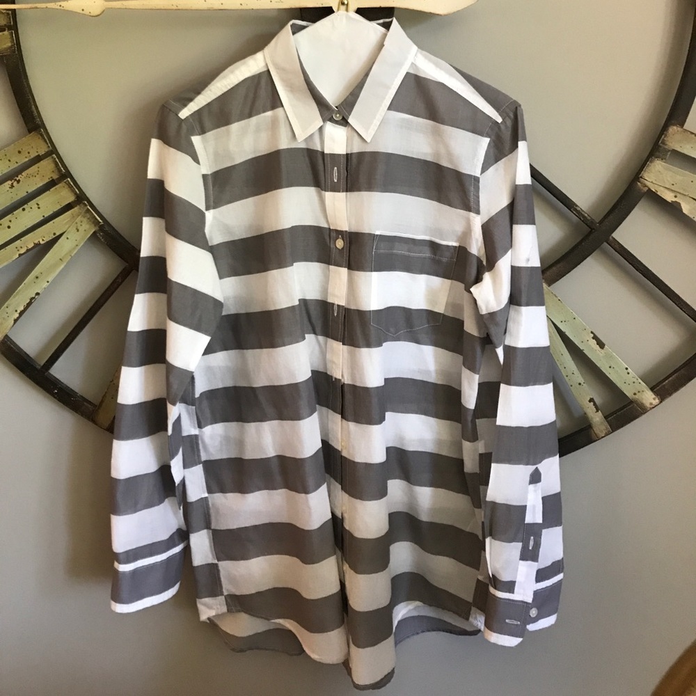 Grey and white stripe banana republic button up