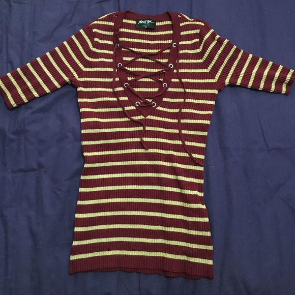 Garnet and Gold Lace up Sweater - Picture 1 of 3