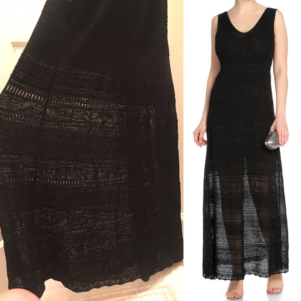 Escada Shimmery knit black v-neck maxi dress