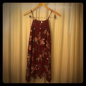 Handkerchief cut floral maroon dress