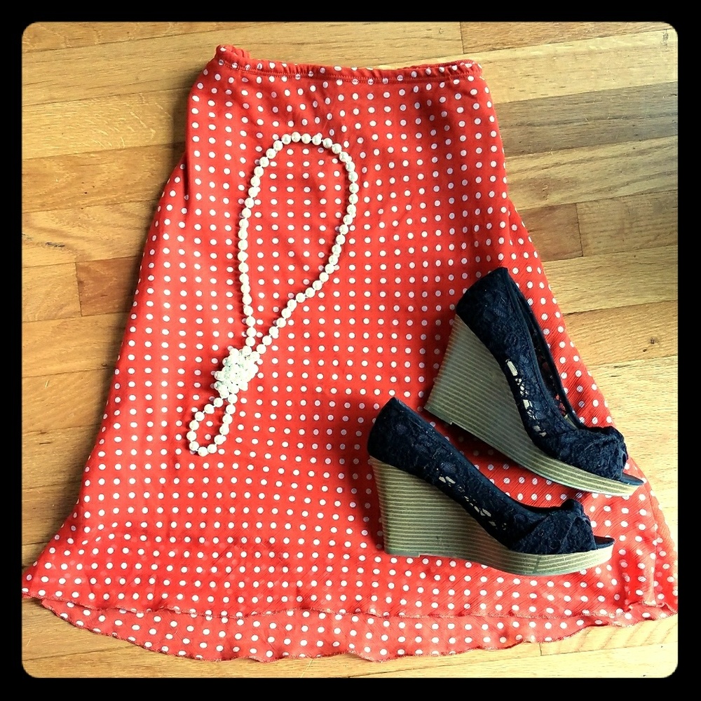 Vintage Orange Polka Dot A-line skirt