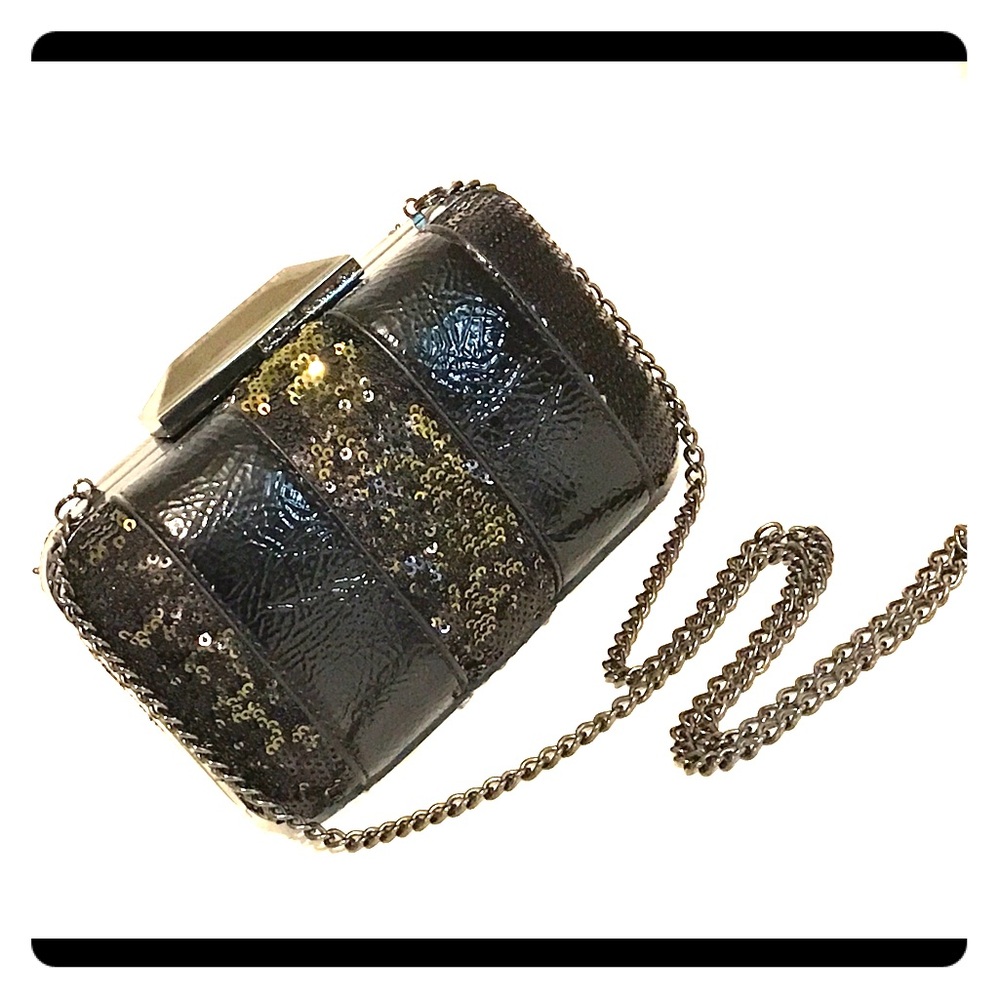 RACHEL ROY Sequin/Leather Minaudiere Purse
