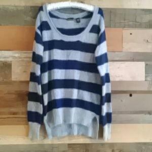 Navy blue and grey striped sweater, size small
