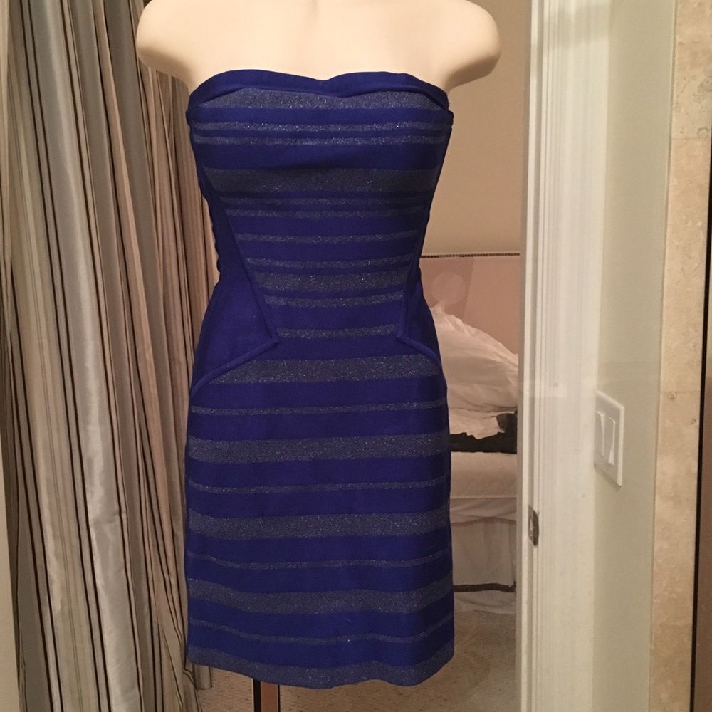 Marciano Blue Silver Strapless Bandage Dress Small