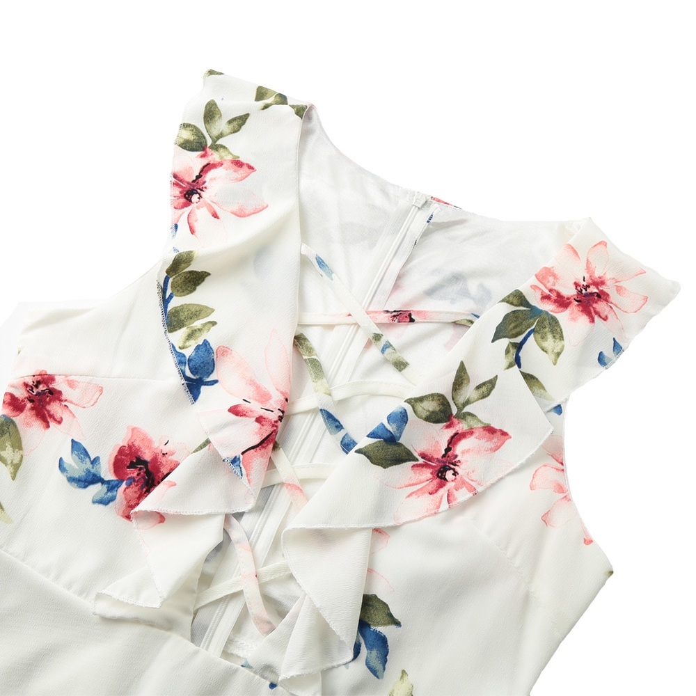 ✨ SALE Open Cross Front Floral Skater Mini Dress - Picture 3 of 5
