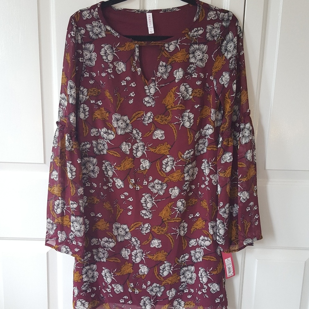Floral shift dress, chiffon, boho