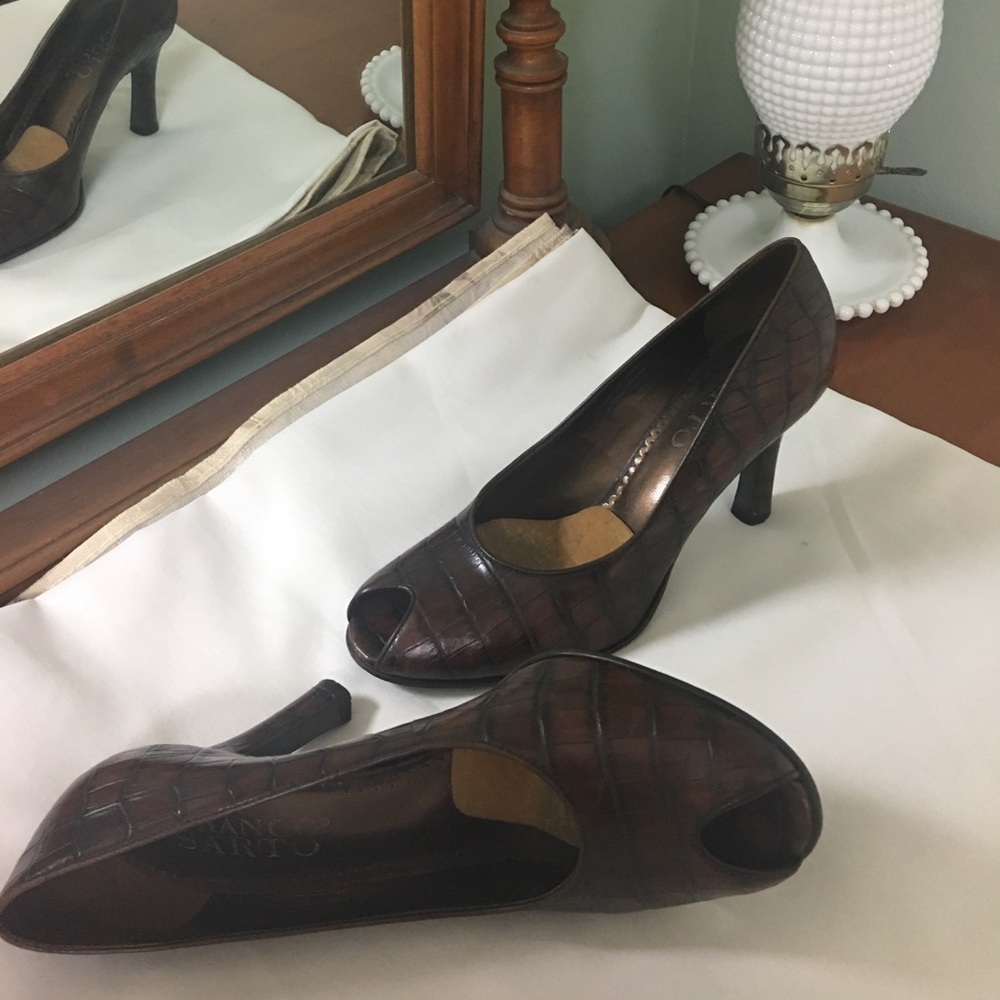 Franco Sarto brown faux croc heels