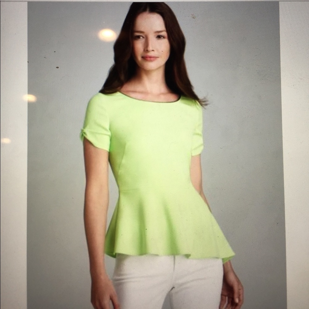 T. Tahari Novalee Peplum Blouse neon green